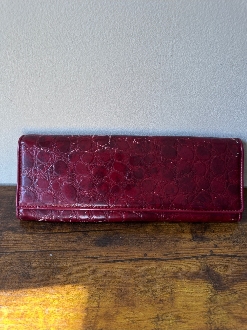 ALDO Red Crocodile Embossed Patent Leather Continental Wallet Clutch Flap Bag